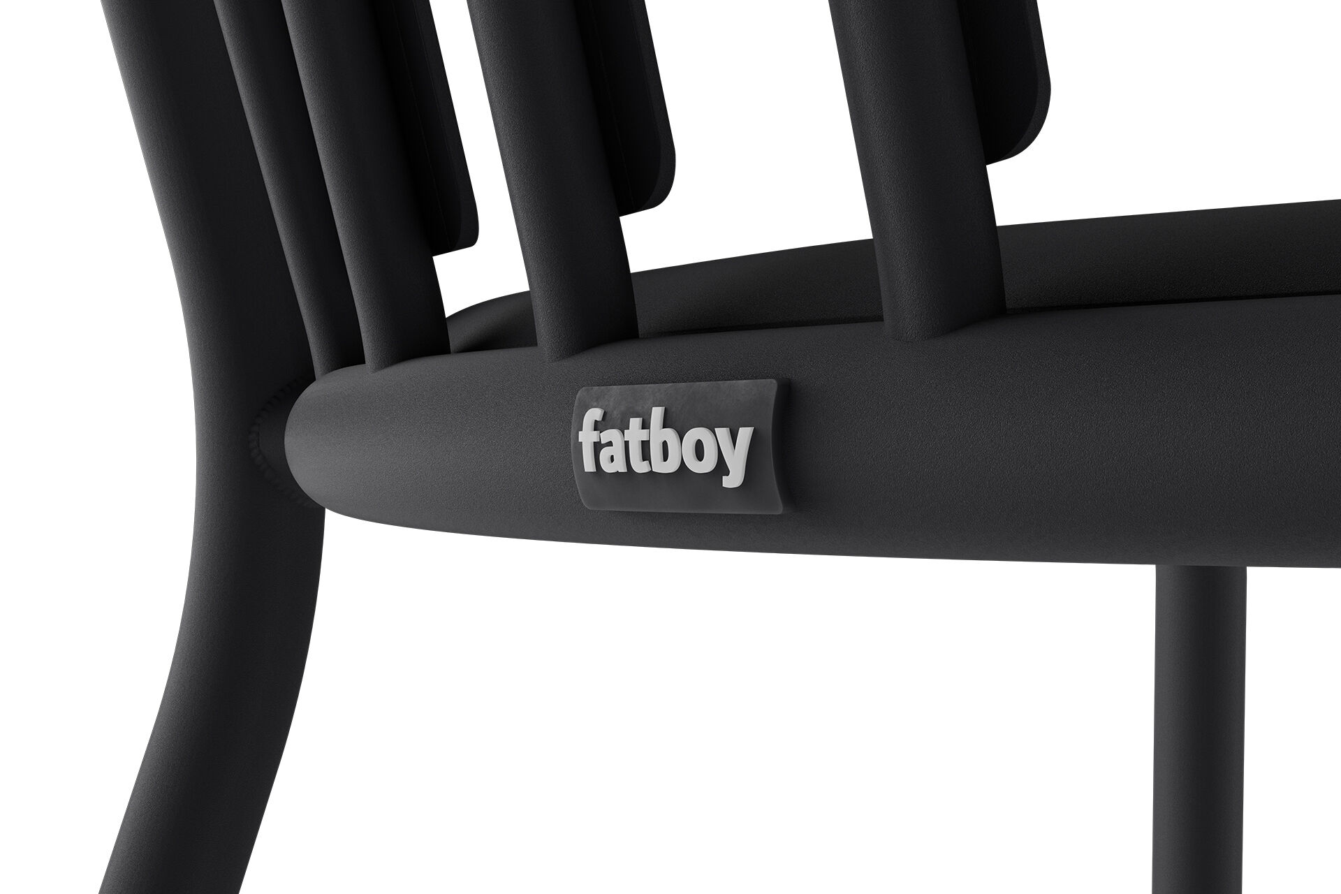 Close-up of chair seat and back with Fatboy logo badge