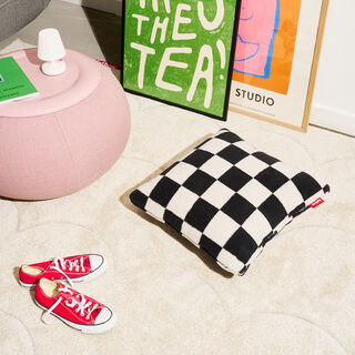 Square Pillow Teddy Chess Black Ecru