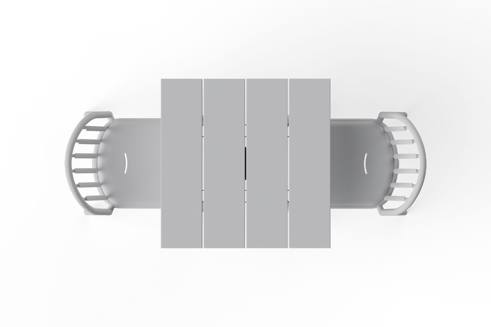 Top-down view of table cross base and legs