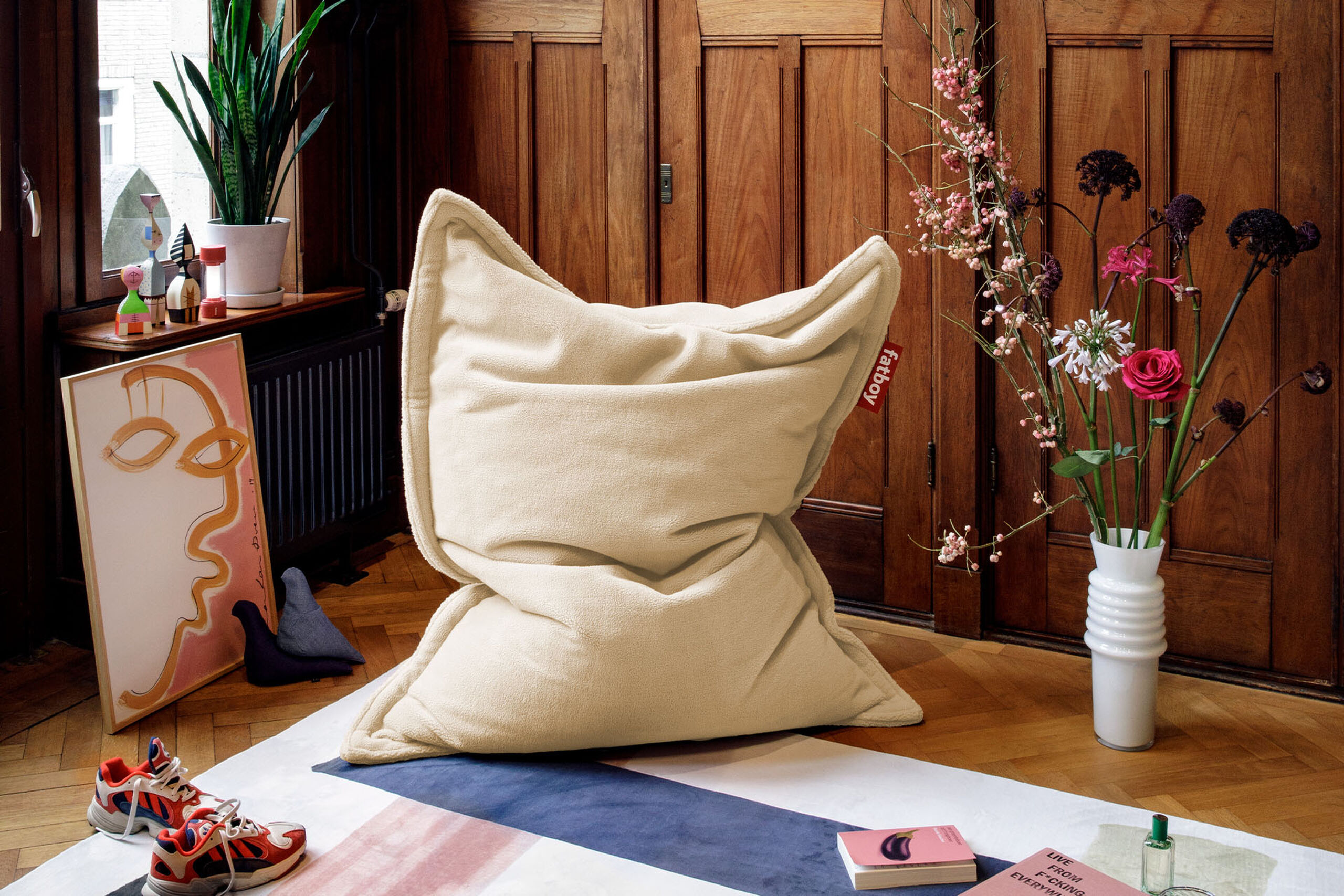Original Slim Teddy Pouf teddy, beige, 155x120 cm