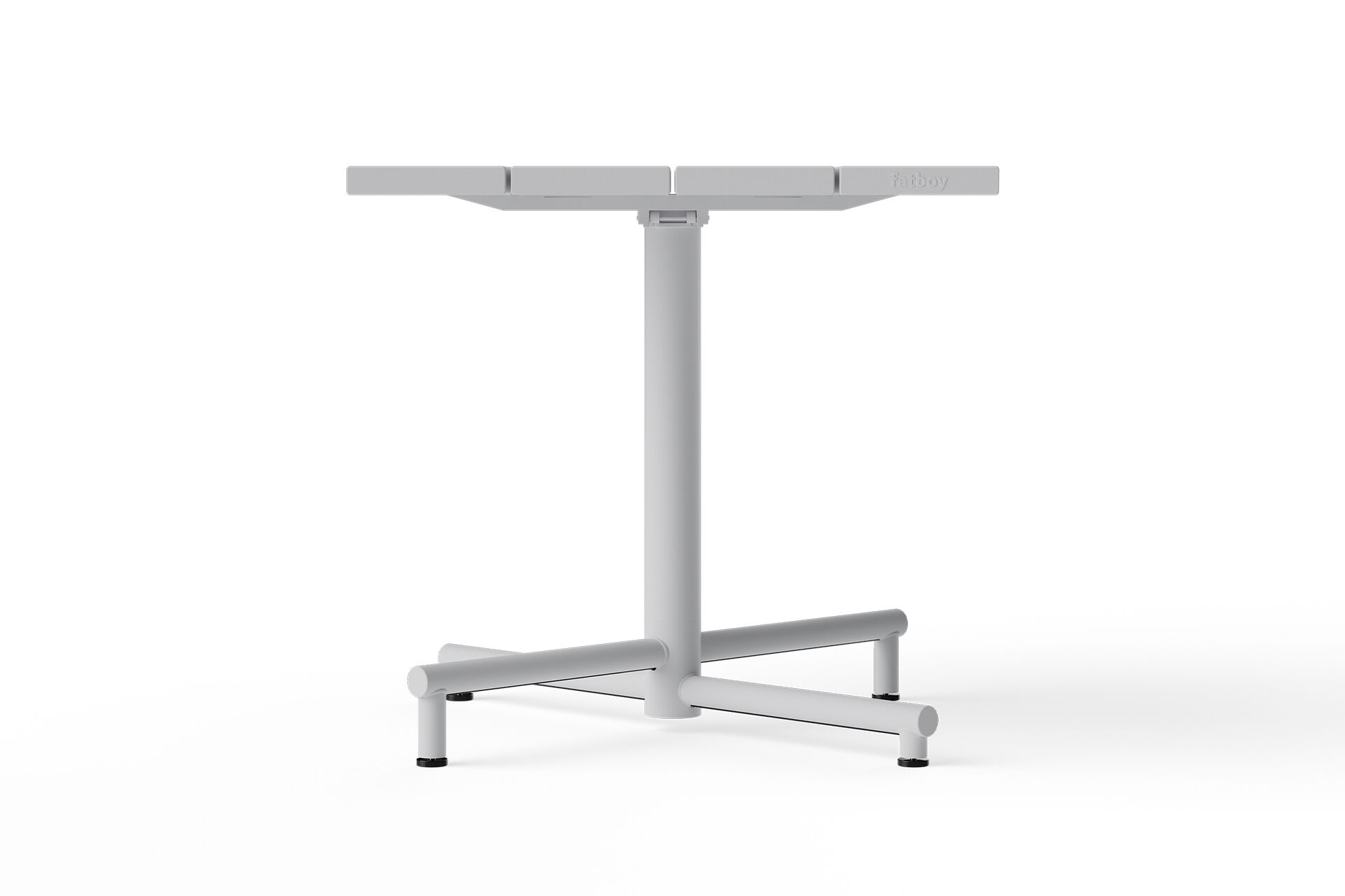 Full white square table with pedestal and cross-legged base