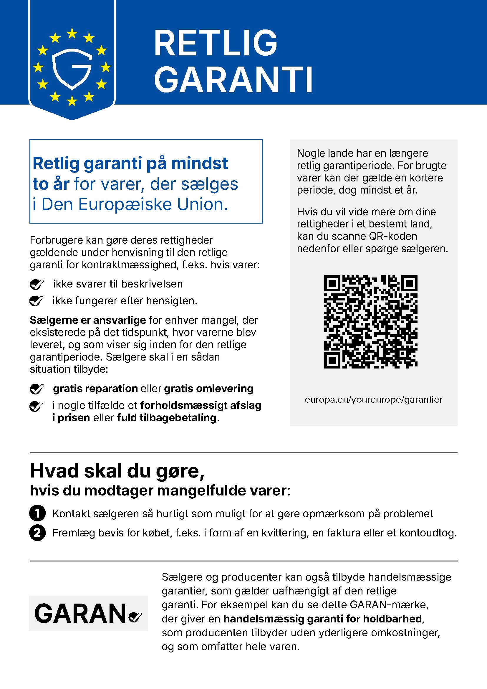 Oplysninger om den lovpligtige garanti i Den Europæiske Union