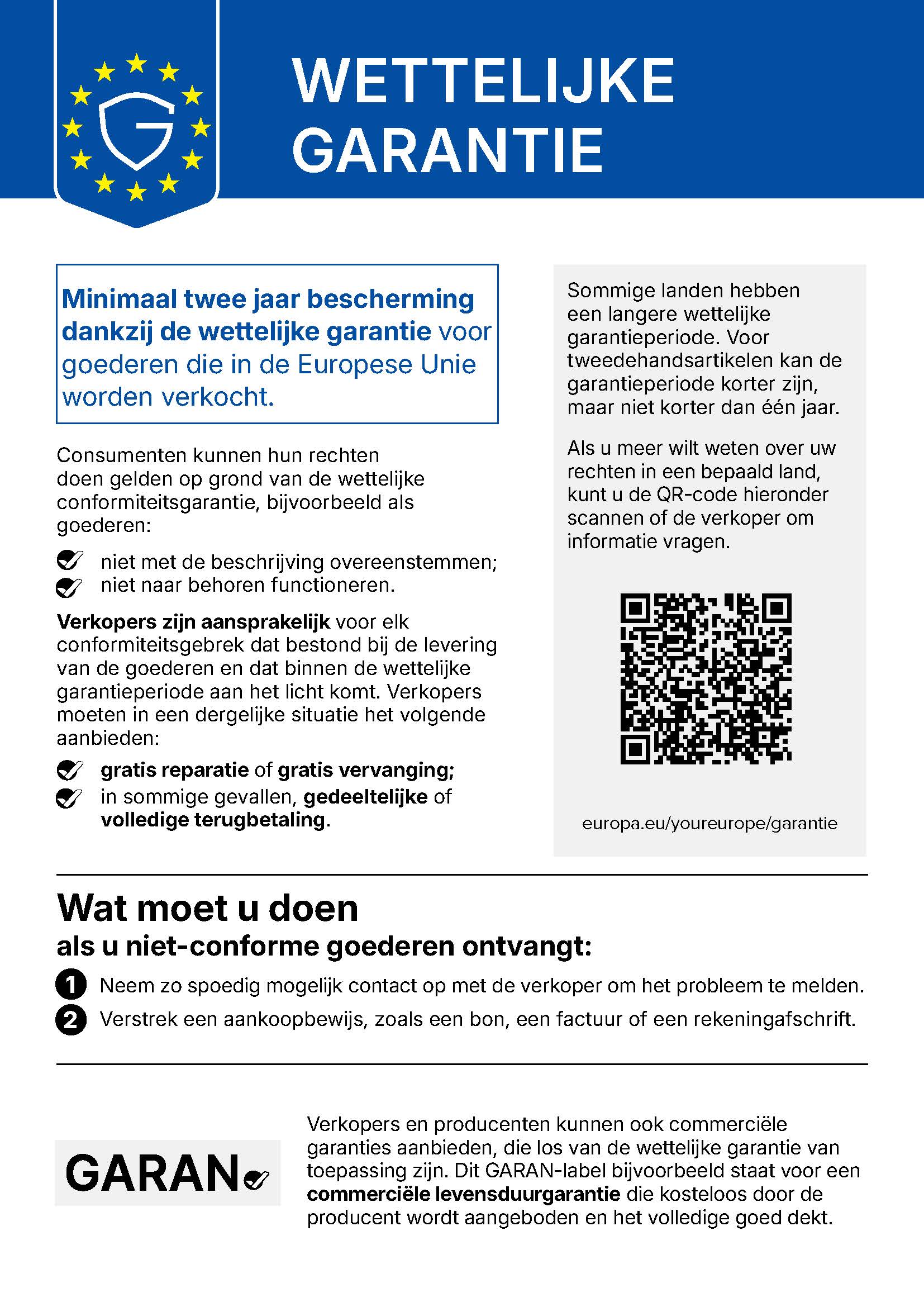 Informatie over de wettelijke garantie in de Europese Unie