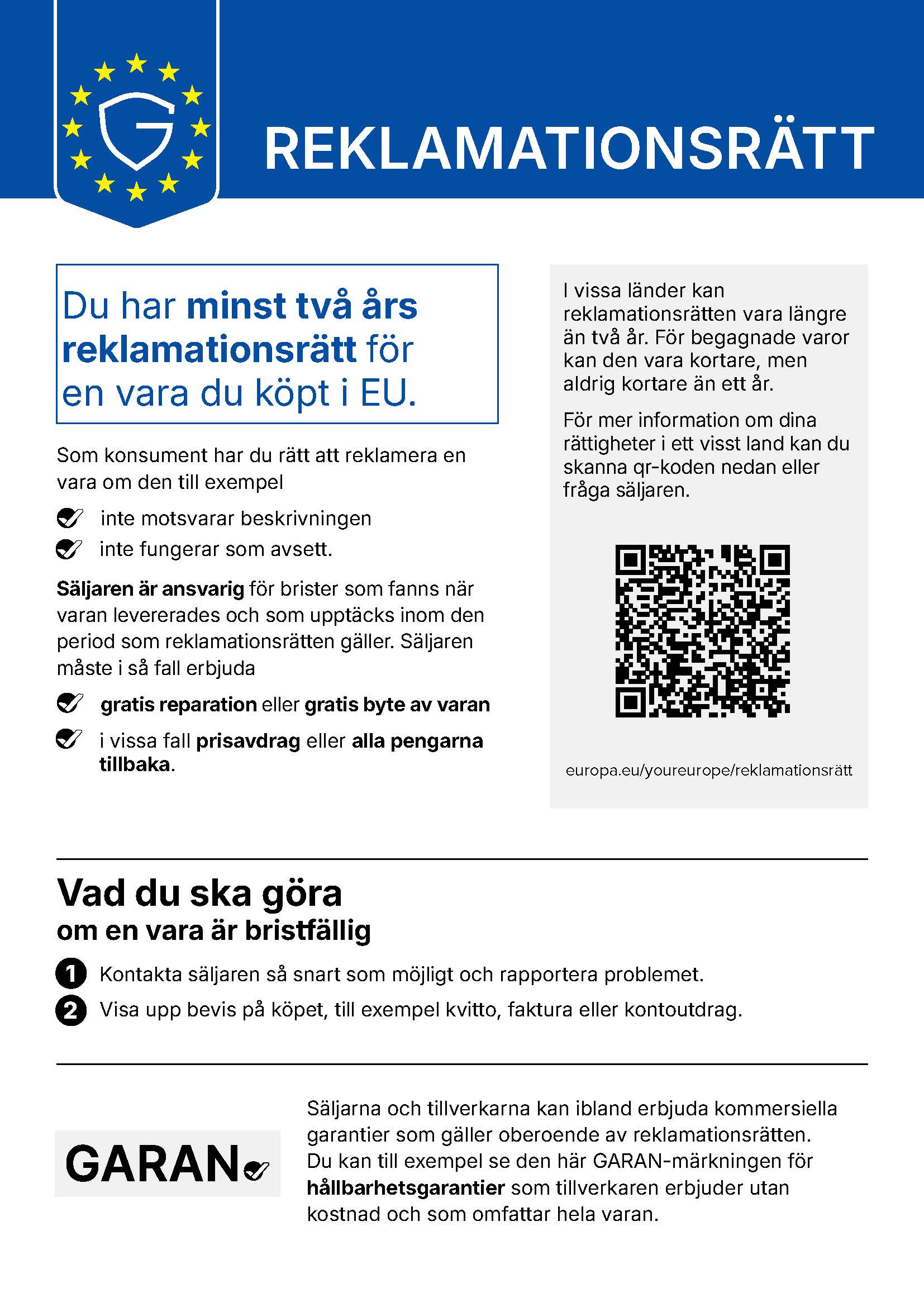 Information om den lagstadgade garantin inom Europeiska unionen