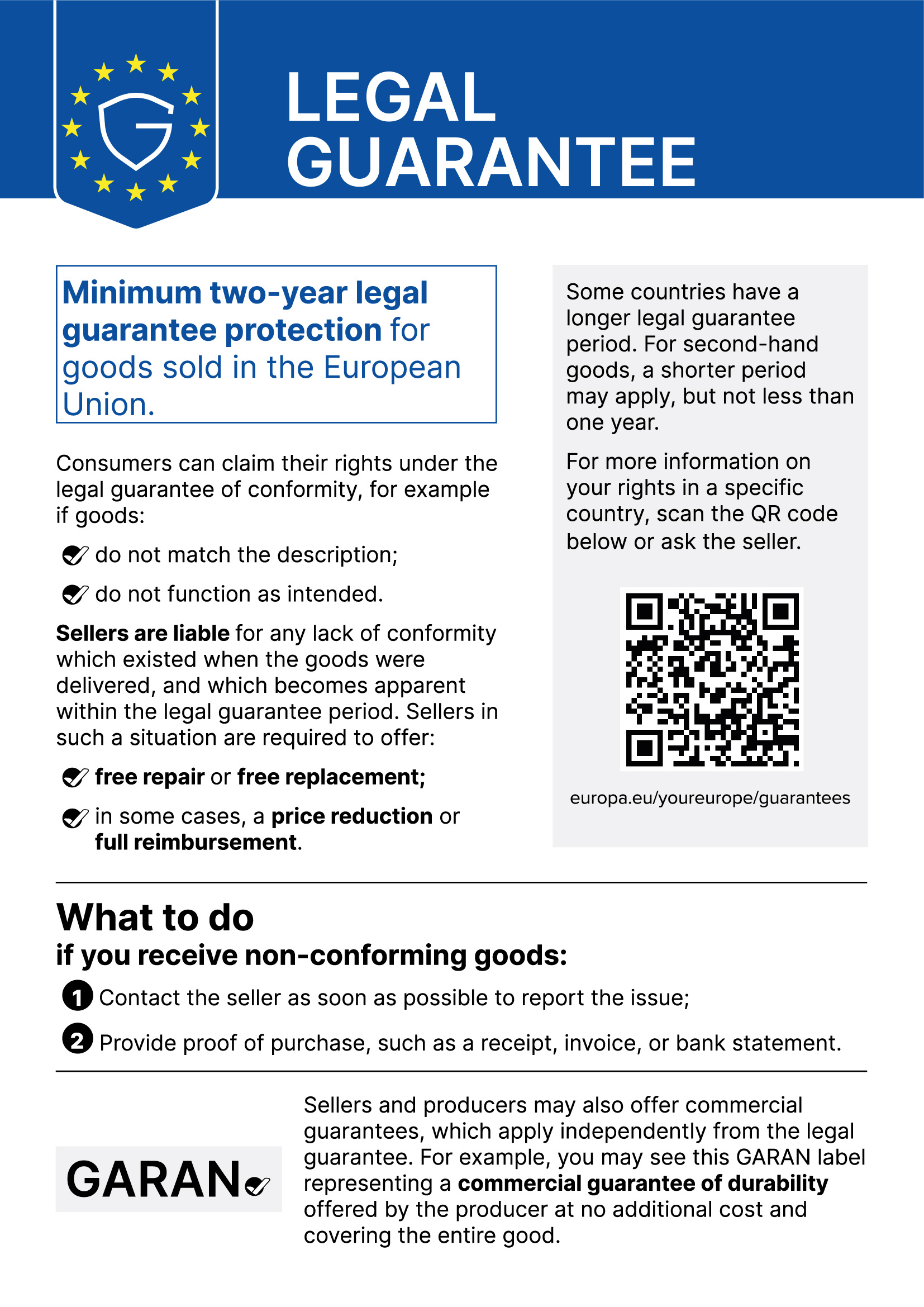 Legal guarantee information in the European Union
