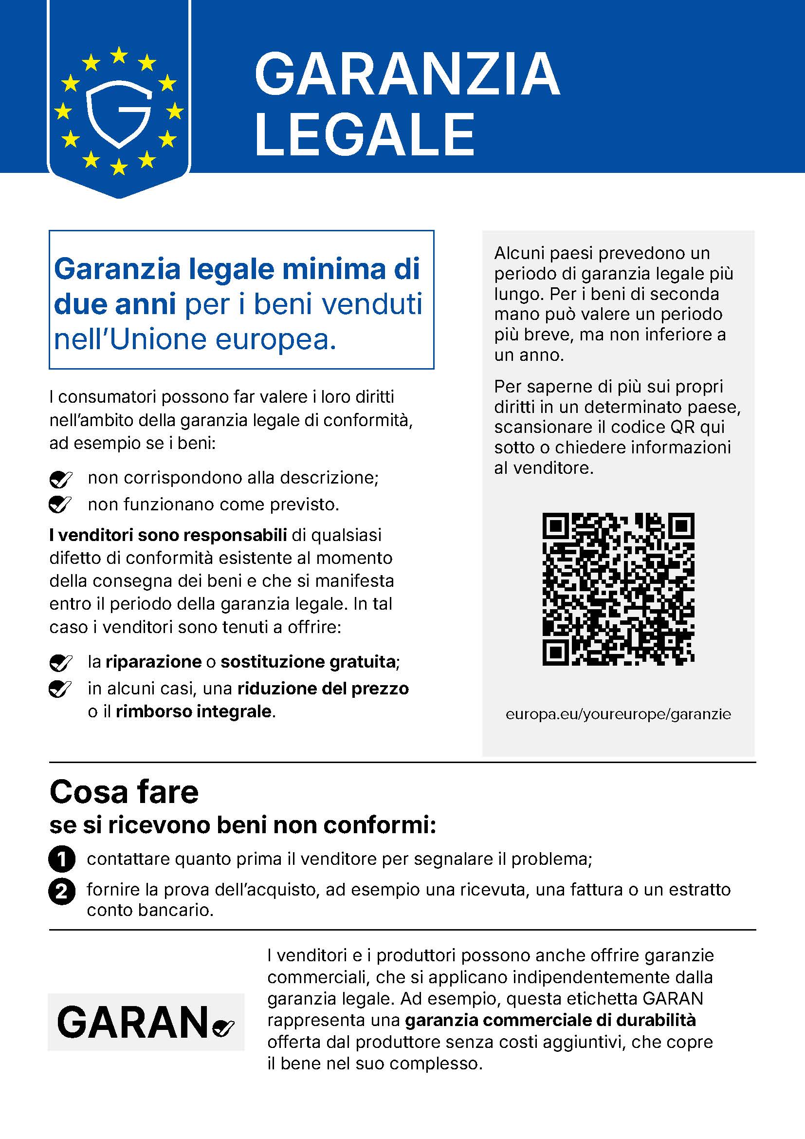 Informazioni sulla garanzia legale nell’Unione europea