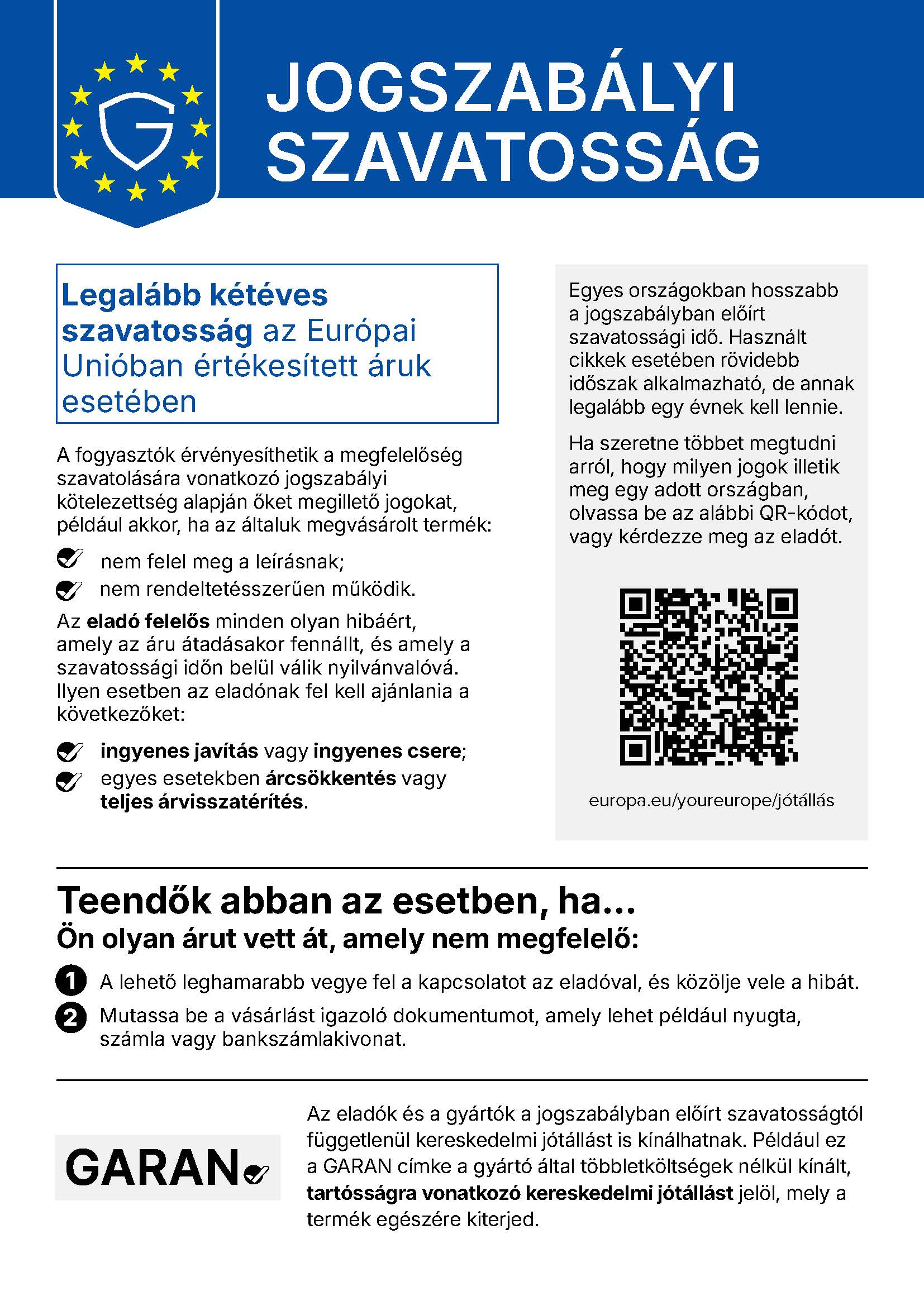 Legal guarantee information in the European Union