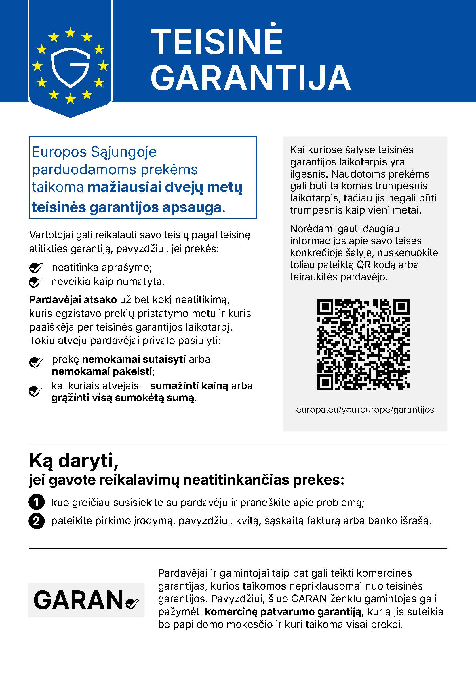 Legal guarantee information in the European Union