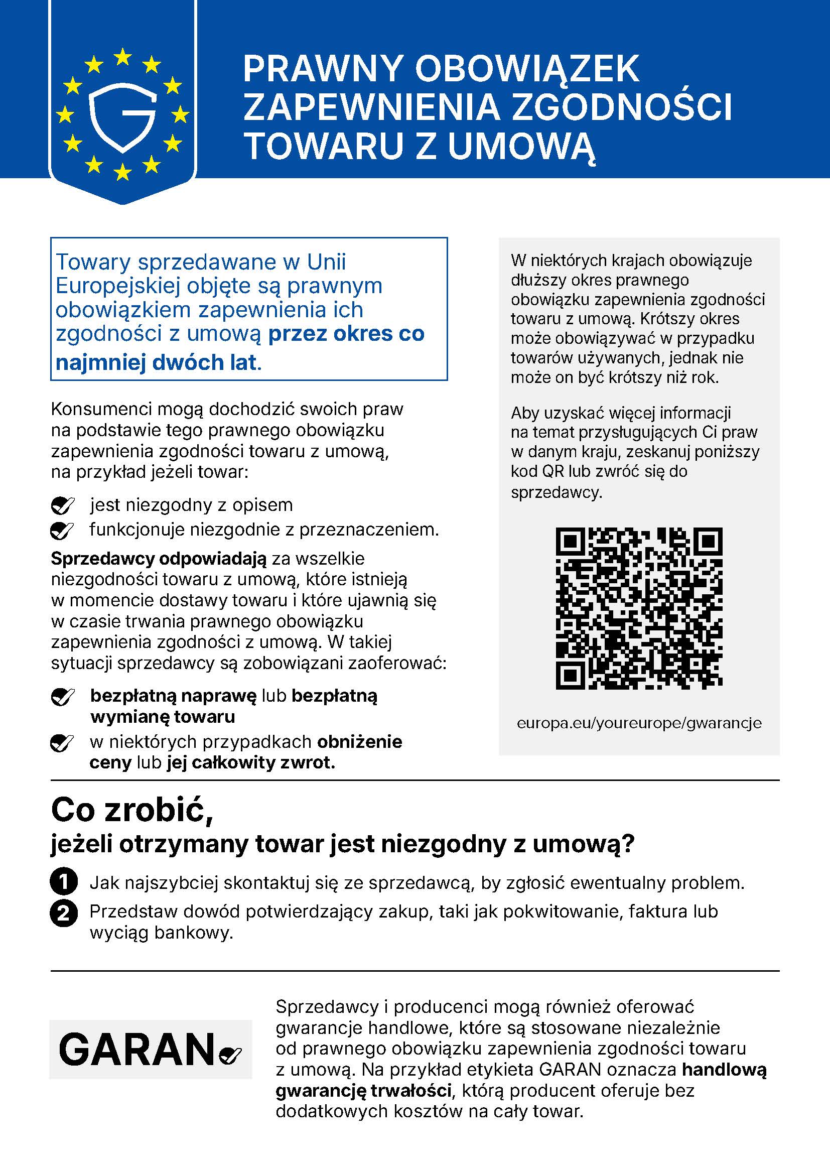 Legal guarantee information in the European Union